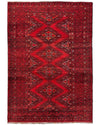Hand-Knotted Afghan Turkoman Waziri Wool Rug – 6'9" x 9'6" – Vintage Red Elegance