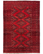 Hand-Knotted Afghan Turkoman Waziri Wool Rug – 6'9" x 9'6" – Vintage Red Elegance