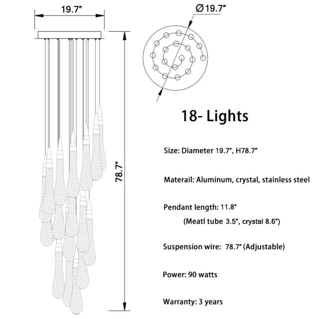 MIRODEMI® Long hanging crystal lamp for luxury living room, staircase, dining room, stairwell