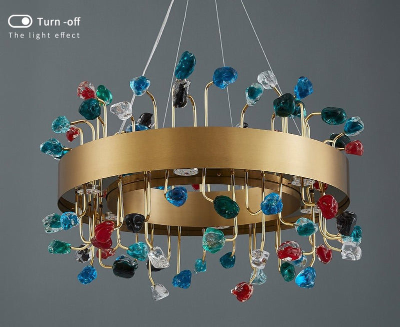 MIRODEMI® Gold Round Colorful Crystal Chandelier for Living room, Kitchen