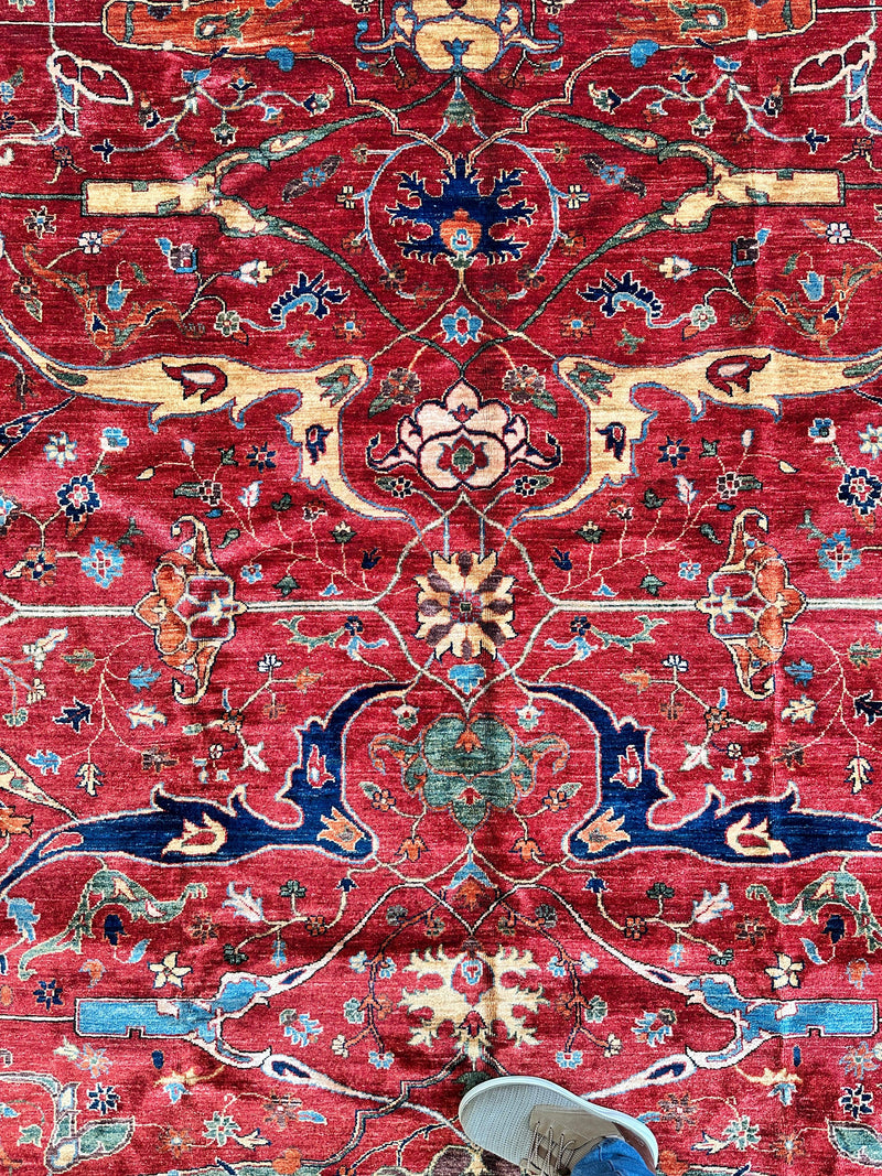 Hand-Knotted Afghani Bidjar Wool Rug – 9’x12’6” – Intricate Geometric & Floral Motifs