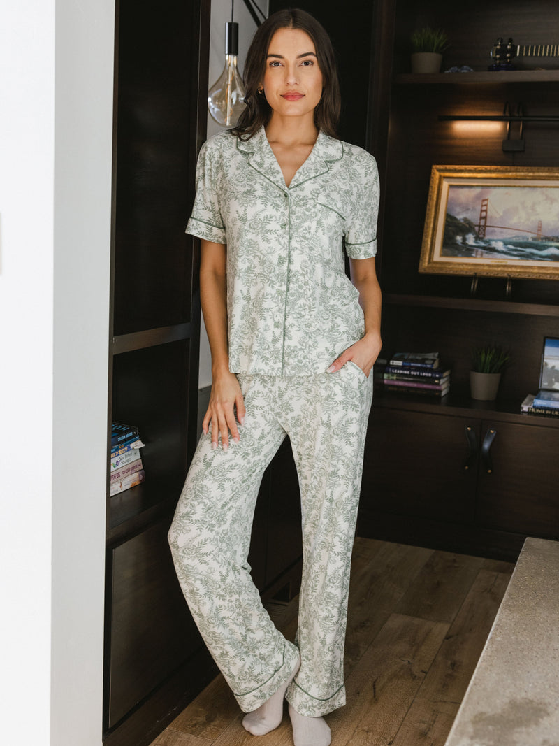 Women's Stretch-Knit Short Sleeve & Pant Bamboo Pajama Set