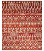 4x6 and 8x10 Hand Knotted Rust, Gold and White Modern Contemporary Southwestern Tribal Trellis Recycled Silk Area Rug | OP5