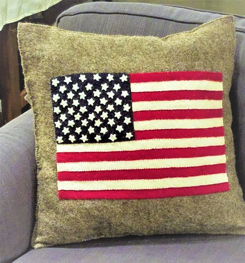 Handmade Pillow in Hand Felted Wool - American Flag on Gray - 20"