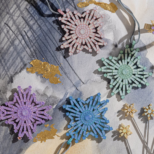 Baguette snowflake hanging ornaments boxed set, sherbet