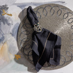 Pewter trim linen dinner napkins, black, set of two