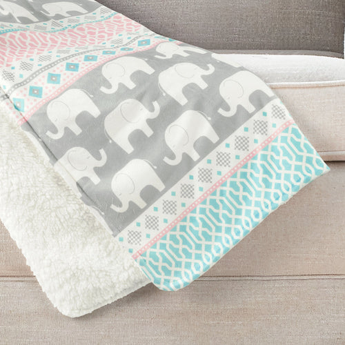 Elephant Stripe Soft Sherpa Baby Blanket