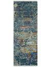 2.6x10 Fine Hand Knotted Blue Modern Abstract Wool and Silk Runner Area Rug | AGR12