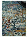 2.6x10 Fine Hand Knotted Blue Modern Abstract Wool and Silk Runner Area Rug | AGR12