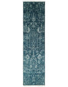 2.6x10 Fine Hand Knotted White and Blue Traditional Vintage Persian Style Antique Wool Rug | AGR23
