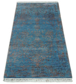 2.6x4 Fine Hand Knotted Rust and Blue Traditional Vintage Persian Style Antique Wool and Silk Rug | AGR27