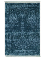 2.6x4 Fine Hand Knotted Silver and Blue Traditional Vintage Persian Style Antique Wool and Silk Rug | AGR29