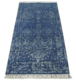 2.6x5 Fine Hand Knotted Blue and Silver Traditional Vintage Persian Style Antique Wool Rug | AGR24