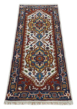 2.6x6 Hand knotted Gold, Ivory, Brown and Blue Traditional wool Area Rug