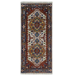 2.6x6 Hand knotted Gold, Ivory, Brown and Blue Traditional wool Area Rug