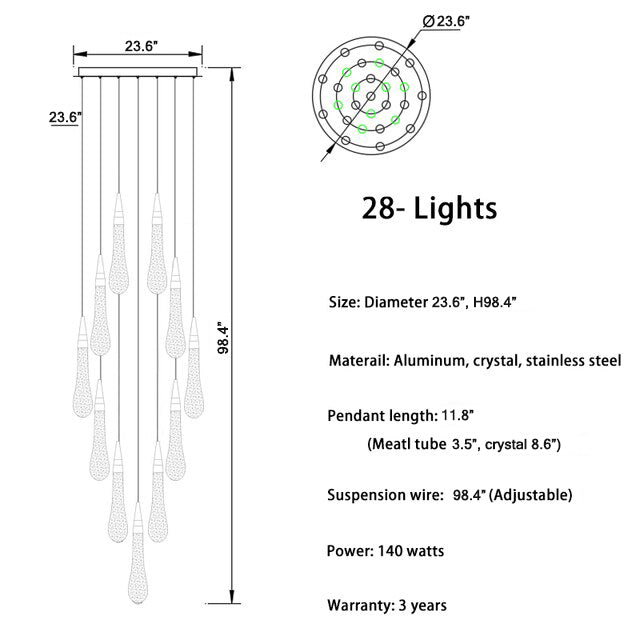 MIRODEMI® Long hanging crystal lamp for luxury living room, staircase, dining room, stairwell