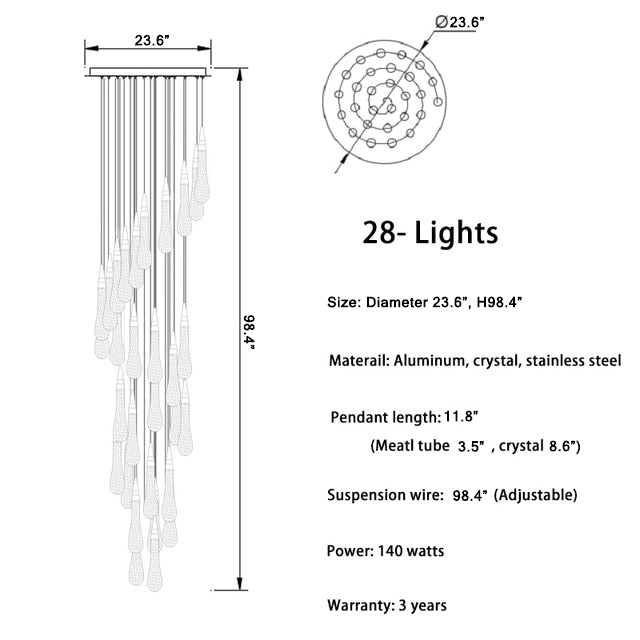 MIRODEMI® Long hanging crystal lamp for luxury living room, staircase, dining room, stairwell