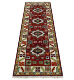 2.9x8 Hand Knotted Antique Kazak Runner Blue and Rust Traditional Tribal Armenian Rug | KZA6