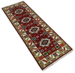 2.9x8 Hand Knotted Antique Kazak Runner Blue and Rust Traditional Tribal Armenian Rug | KZA6