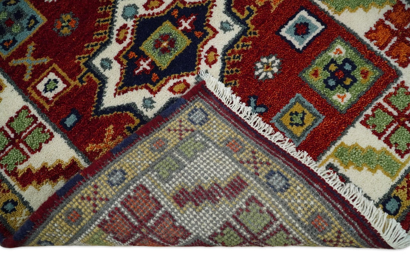 2.9x8 Hand Knotted Antique Kazak Runner Blue and Rust Traditional Tribal Armenian Rug | KZA6