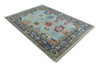 Custom Made Vibrant Colorful Aqua, Blue, Purple and Gray Hand Knotted Traditional Oushak Wool Area Rug