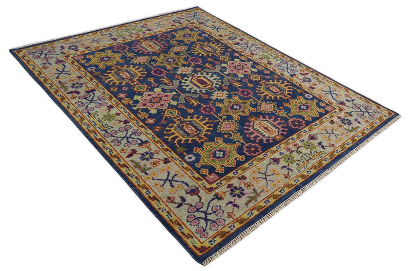 Custom Made Hand Knotted Blue, Gold and Beige Oriental Oushak wool Area Rug