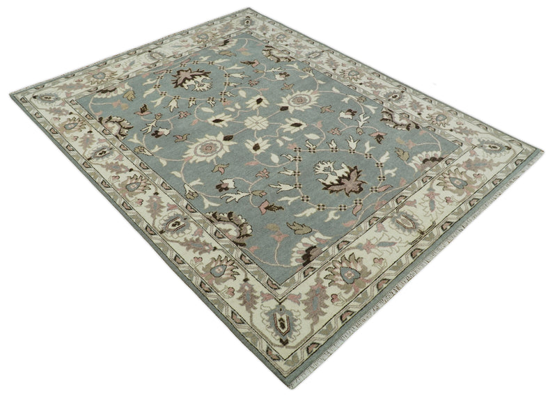 8x10 Hand Knotted Silver and Beige Traditional Persian Oushak Wool Rug | TRDCP760810