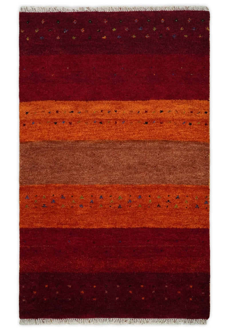 2x3 and 3x5 Red and Rust Wool Hand Knotted traditional Vintage Antique Southwestern Gabbeh | TRDCP379