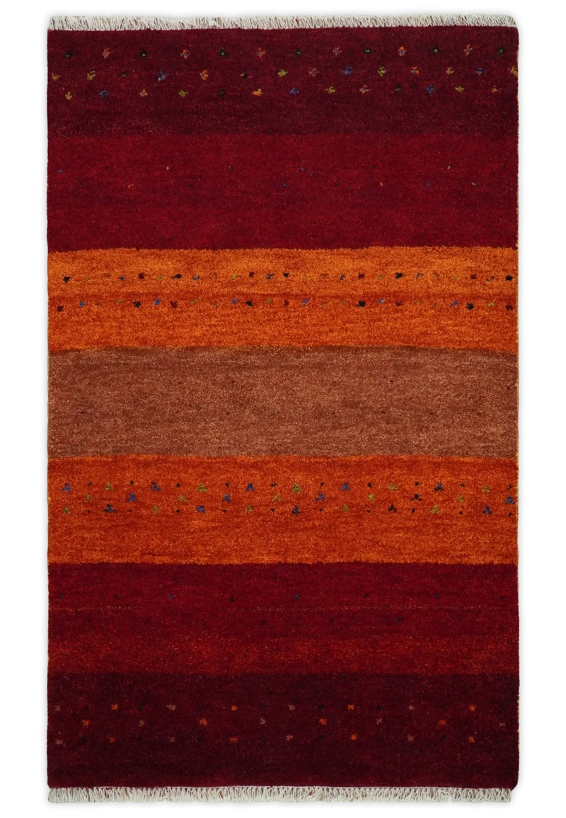 2x3 and 3x5 Red and Rust Wool Hand Knotted traditional Vintage Antique Southwestern Gabbeh | TRDCP379