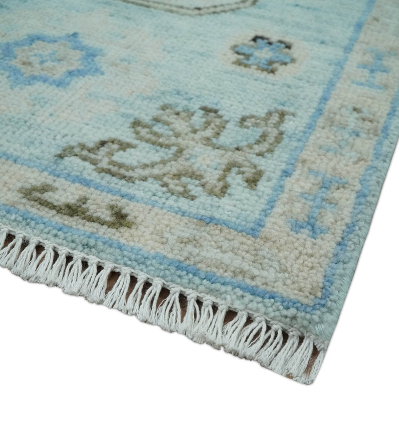 2x3 Aqua, Silver and Brown Hand Knotted Traditional Antique Style Design Wool Rug | TRDCP127823