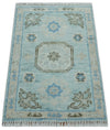 2x3 Aqua, Silver and Brown Hand Knotted Traditional Antique Style Design Wool Rug | TRDCP127823