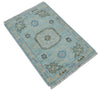 2x3 Aqua, Silver and Brown Hand Knotted Traditional Antique Style Design Wool Rug | TRDCP127823