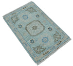 2x3 Aqua, Silver and Brown Hand Knotted Traditional Antique Style Design Wool Rug | TRDCP127823