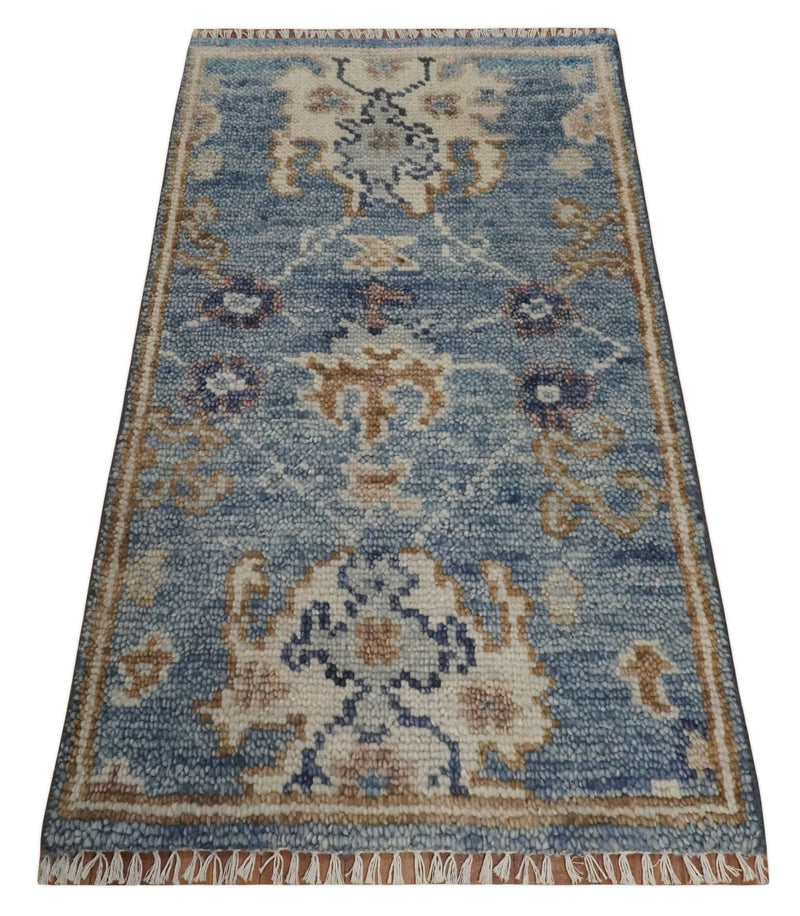 2x3 Blue, Beige and Brown Hand Knotted Traditional Antique Persian Design Wool Rug | TRDCP80123