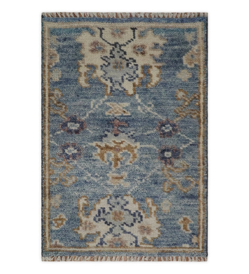 2x3 Blue, Beige and Brown Hand Knotted Traditional Antique Persian Design Wool Rug | TRDCP80123