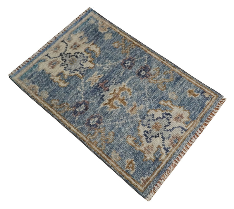 2x3 Blue, Beige and Brown Hand Knotted Traditional Antique Persian Design Wool Rug | TRDCP80123