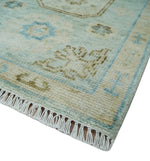 2x3 Hand Knotted Aqua and Olive Oushak Wool Rug, Entryway Rug | TRDCP124523