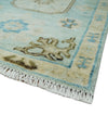 2x3 Hand Knotted Aqua and Olive Oushak Wool Rug, Entryway Rug | TRDCP125423