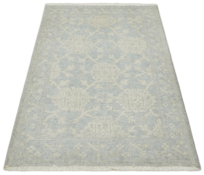 2x3 Hand Knotted Beige and Gray Traditional Persian Oushak Wool Rug | N3023