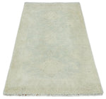 2x3 Hand Knotted Beige and Gray Traditional Persian Oushak Wool Rug | N823