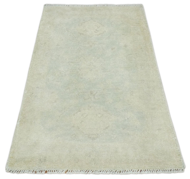 2x3 Hand Knotted Beige and Gray Traditional Persian Oushak Wool Rug | N823