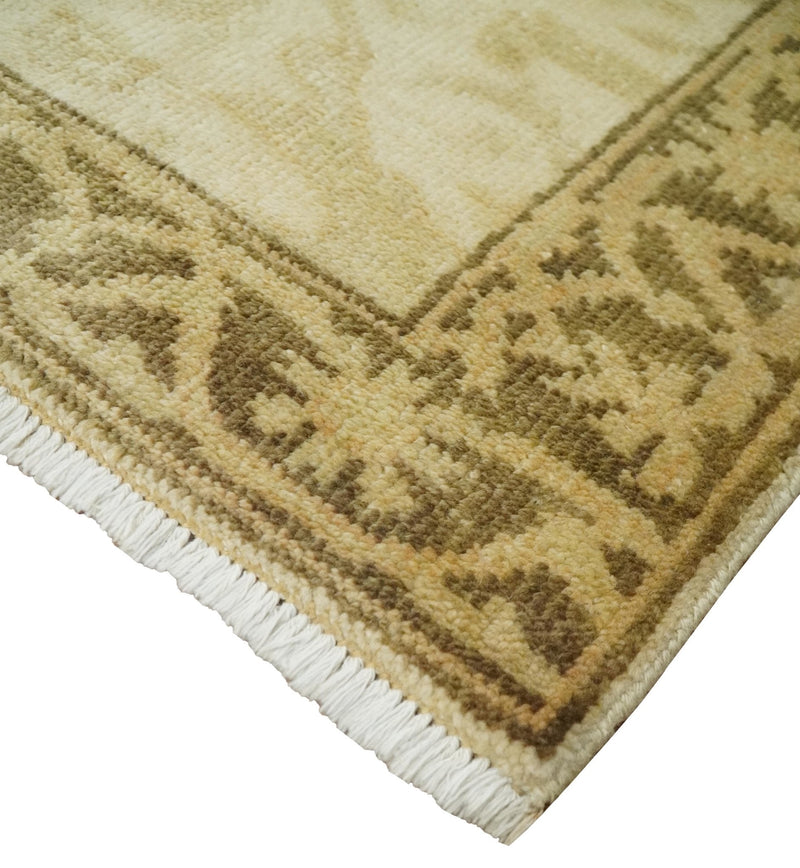 2x3 Hand Knotted Beige and Olive Traditional Persian Oushak Wool Rug | N323