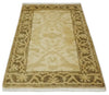 2x3 Hand Knotted Beige and Olive Traditional Persian Oushak Wool Rug | N323