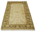 2x3 Hand Knotted Beige and Olive Traditional Persian Oushak Wool Rug | N323