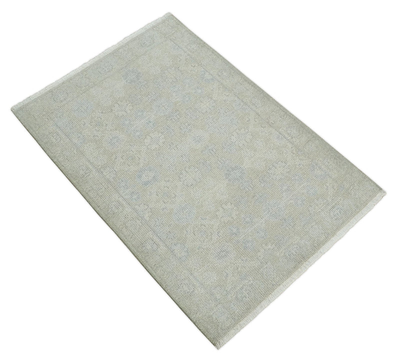 2x3 Hand Knotted Beige, Gray and Ivory Traditional Persian Oushak Wool Rug | N6923
