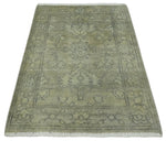 2x3 Hand Knotted Beige, Ivory and Charcoal Traditional Persian Oushak Wool Rug | N3223