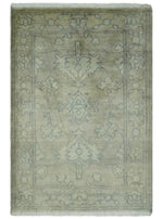 2x3 Hand Knotted Beige, Ivory and Charcoal Traditional Persian Oushak Wool Rug | N3223