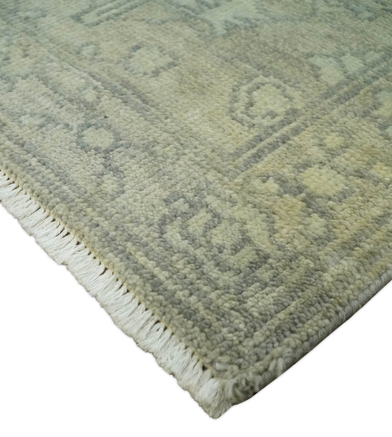 2x3 Hand Knotted Beige, Ivory and Charcoal Traditional Persian Oushak Wool Rug | N3223