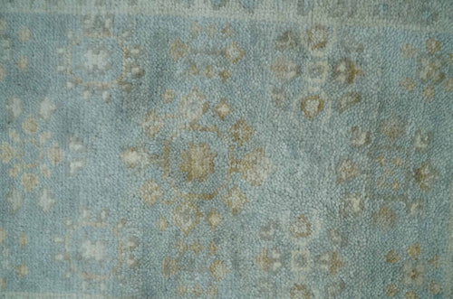 2x3 Hand Knotted Blue and Beige Traditional Oushak Wool Rug | TRDCP124923
