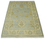 2x3 Hand Knotted Blue and Beige Traditional Persian Oushak Wool Rug | N2923